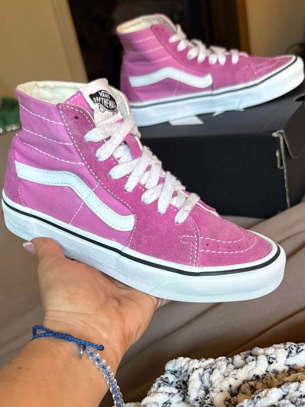 Vans Sk8-Hi High-Top Sneakers Pink and White Suede Canvas Skate Shoe